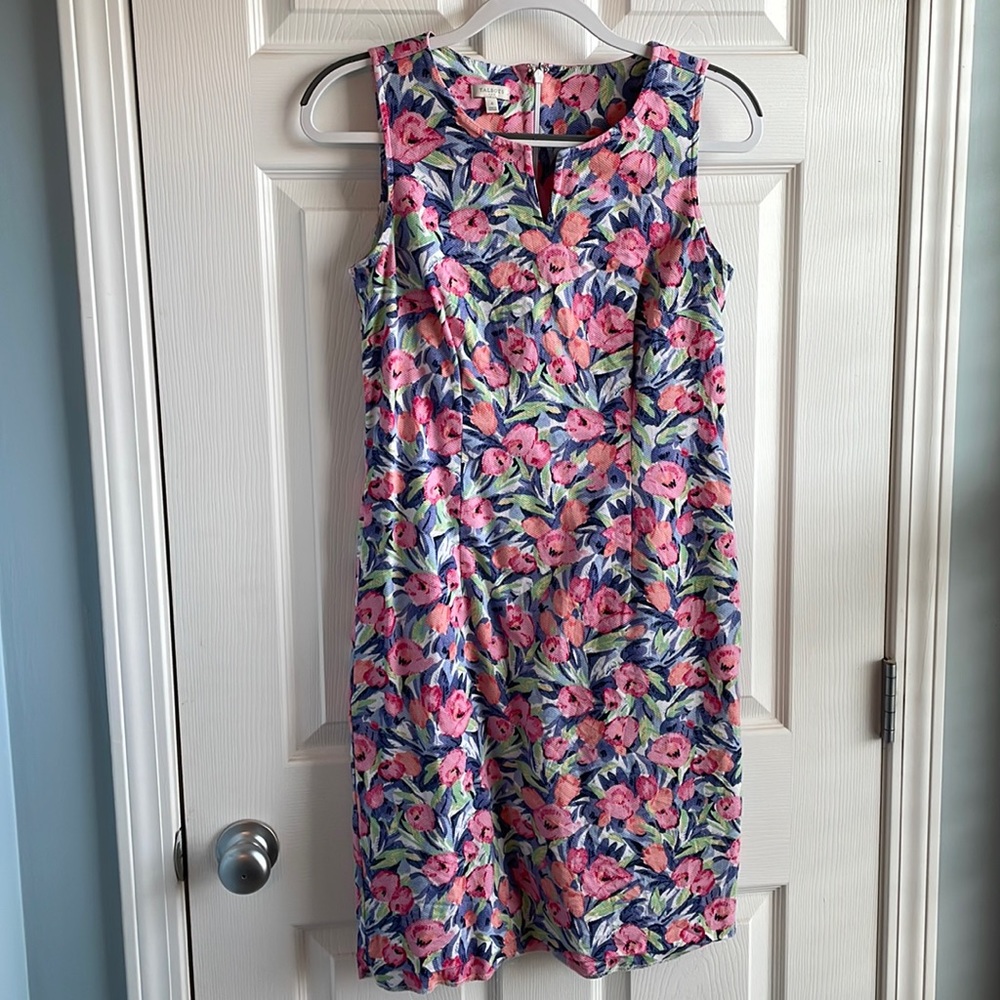 Talbots Size 4 Sleeveless Blue, Pink, and Coral Tulip Sheath Dress